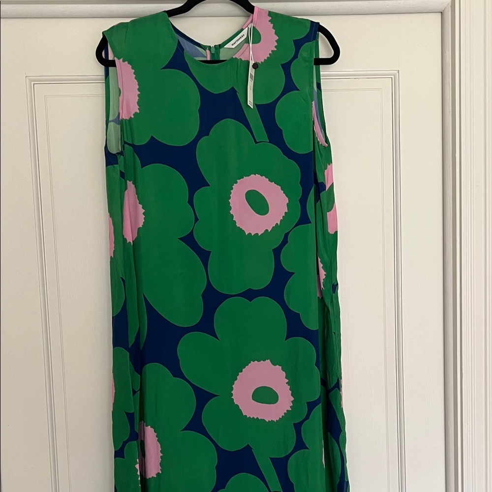 Marimekko Green and Pink Floral Midi Dress